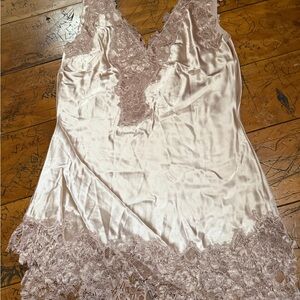Vintage Lace Trim Satin Chemise in Cream